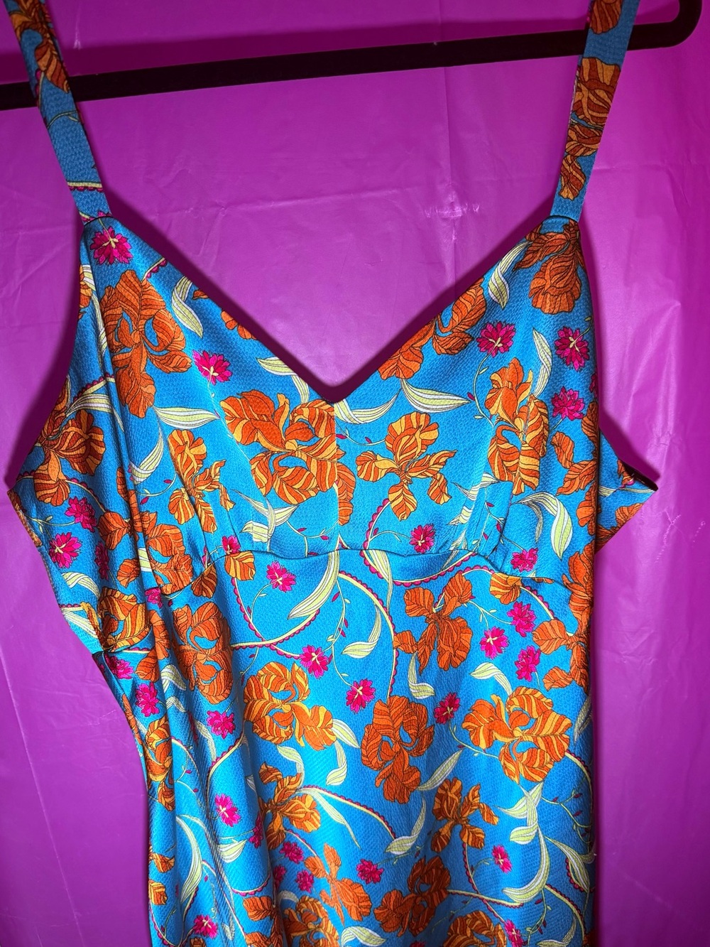 sofia by sofia vergara Turquoise Floral Slip Dress with Orange Accents